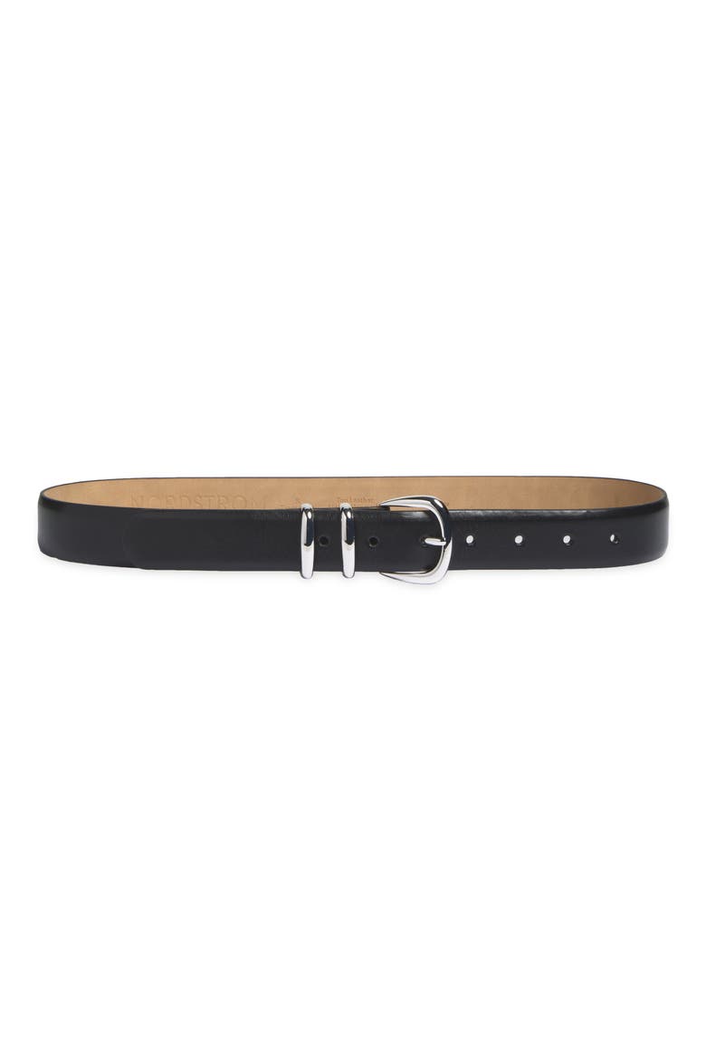 Angelique Leather Belt, Main, color, BLACK- SILVER