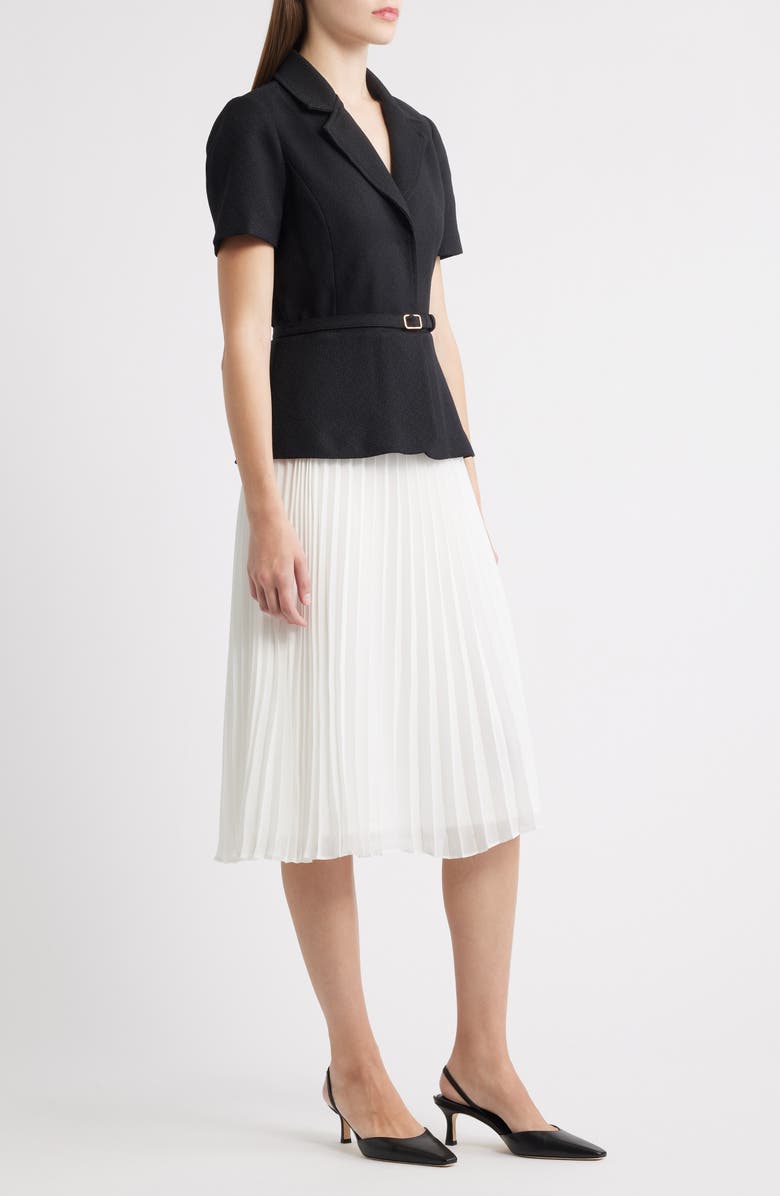 Julia Jordan Faux Two-Piece Short Sleeve Belted Midi Dress, Alternate, color, Black Ivory