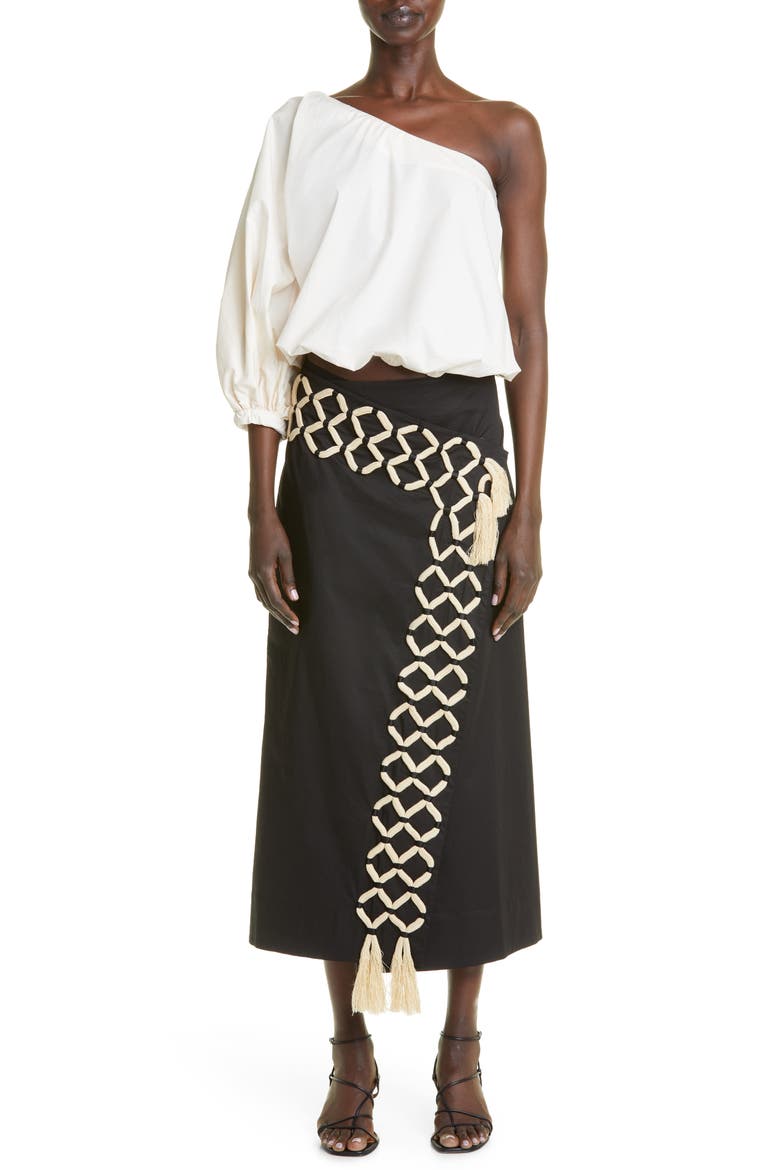 Del Mar Rope Trim Wrap Midi Skirt, Alternate, color, BLACK