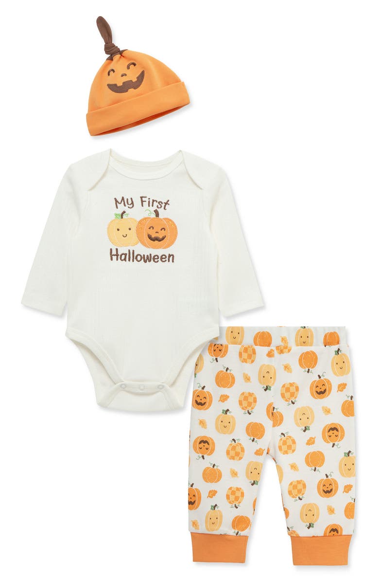 Little Me Kids' Halloween Bodysuit, Pants & Hat Set, Alternate, color, Orange