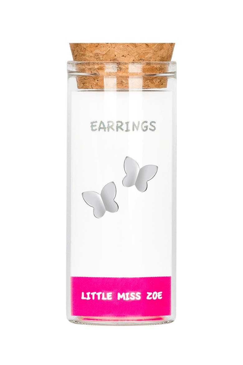 Kids' Sterling Silver Silver Butterfly Stud Earrings in Gift Bottle, Main, color, Silver