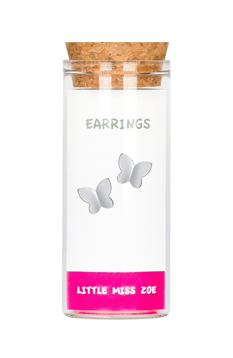 Little Miss Zoe Kids' Sterling Silver Silver Butterfly Stud Earrings in Gift Bottle, Main, color, Silver