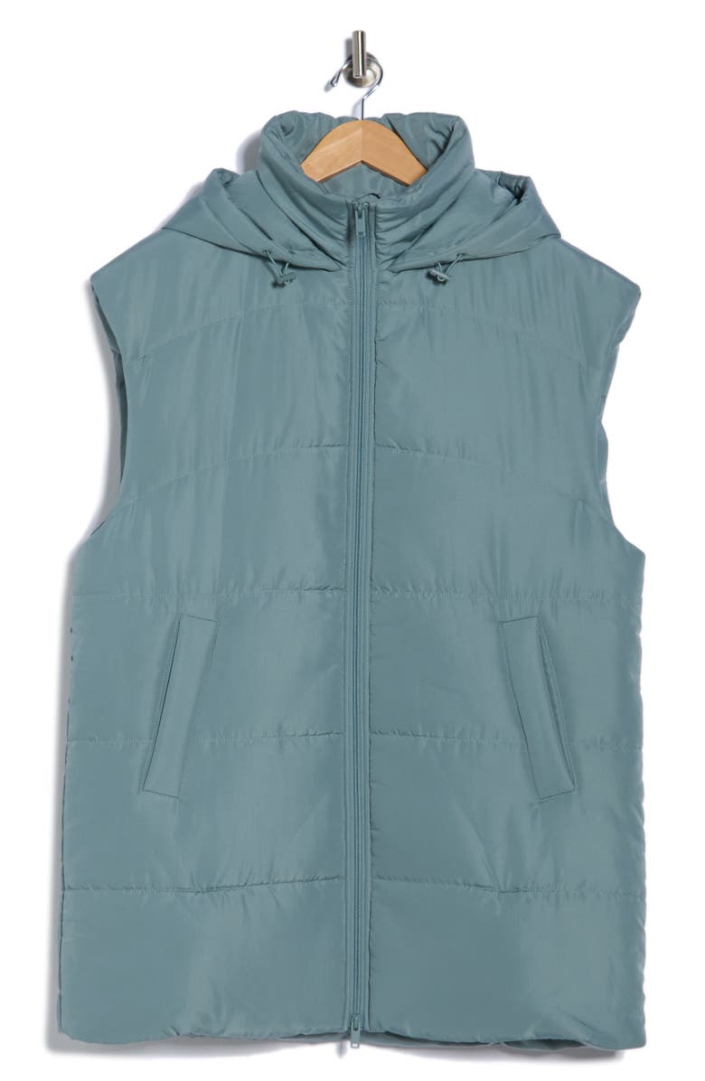 Z by Zella Hooded Long Quilted Vest, Alternate, color, Grey Thunder