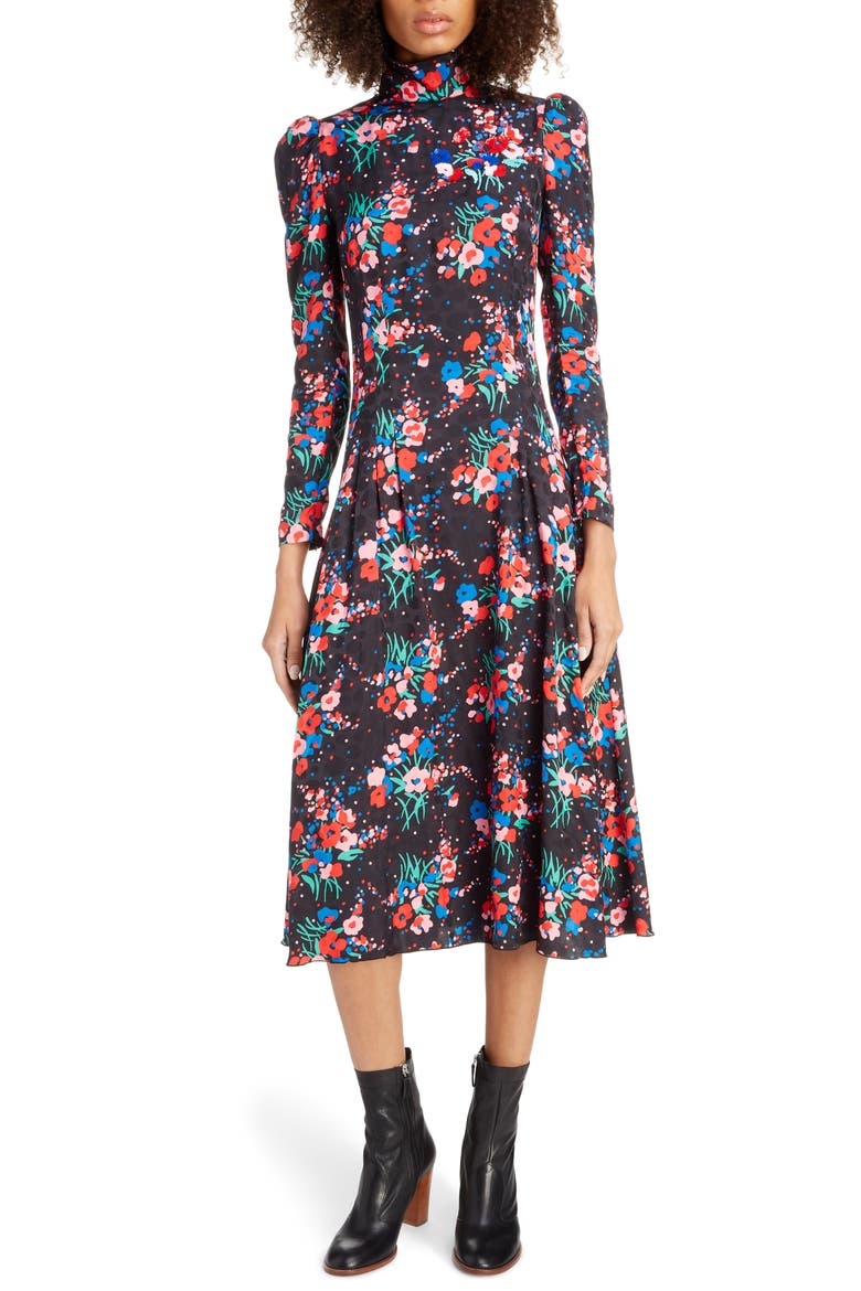 The 40s Long Sleeve Midi Dress, Main, color, BLACK MULTI