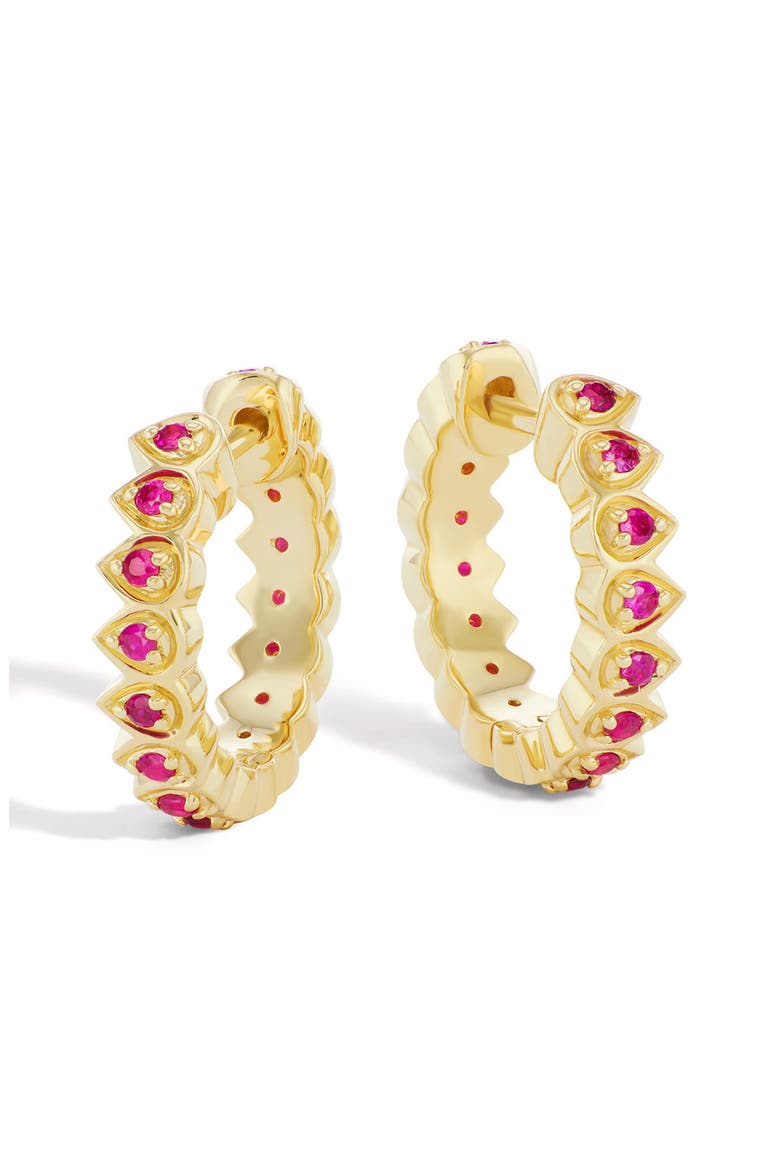 Mandala Petal Ruby Huggie Hoop Earrings, Main, color, PINK