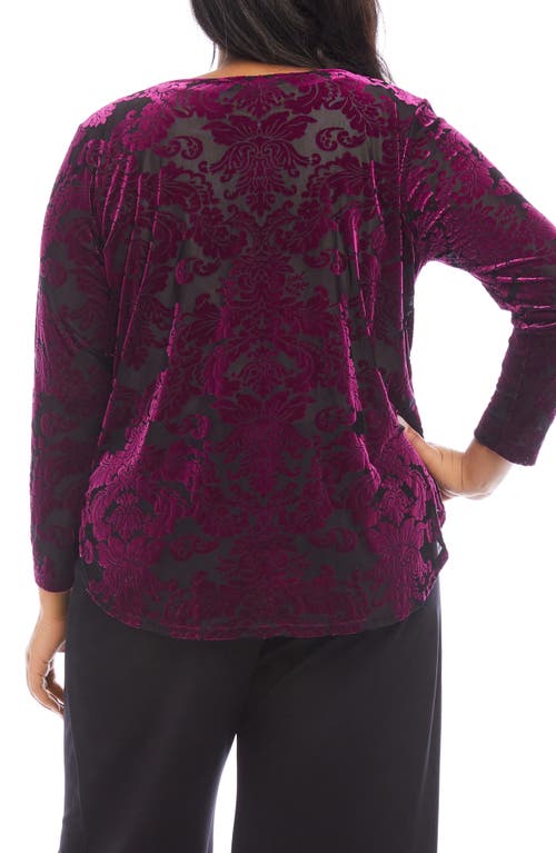 Karen Kane Floral Velvet Burnout Shirttail Top In Burgundy