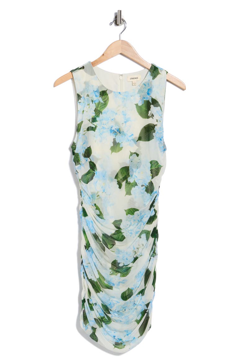 Sallie Floral Sleeveless Mesh Minidress, Alternate, color, IVORY/ LT BLUE LRG HYDRANGEA