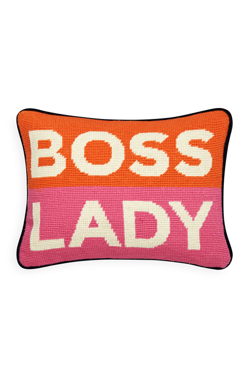 Jonathan Adler Us Boss Lady Needlepoint Pillow In Pink