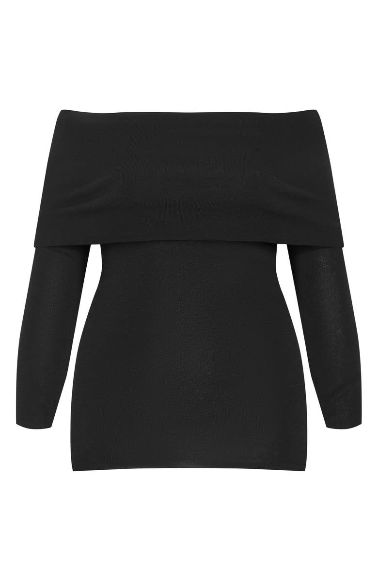 City Chic Florence Foldover Off the Shoulder Sweater, Alternate, color, Black