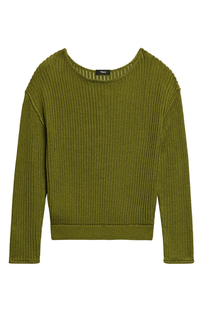Theory Open Neck Pima Cotton Sweater, Alternate, color, Avocado