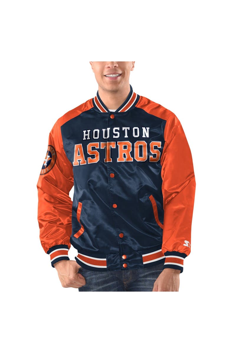 STARTER Men's Starter Navy/Orange Houston Astros Varsity Satin Full-Snap Jacket, Alternate, color, 