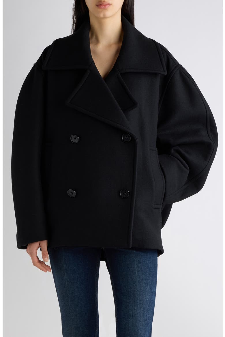 Short Wool Blend Cocoon Coat, Main, color, 1000 BLACK
