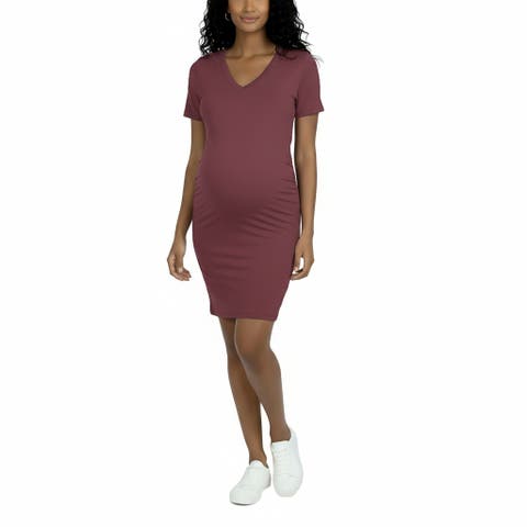 V-Neck Short Sleeve Side Ruched Bodycon Mini Dress
