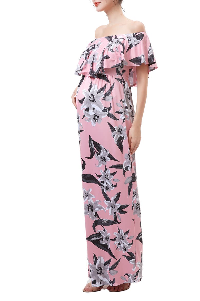 Clara Off the Shoulder Maternity/Nursing Maxi Dress, Alternate, color, PINK