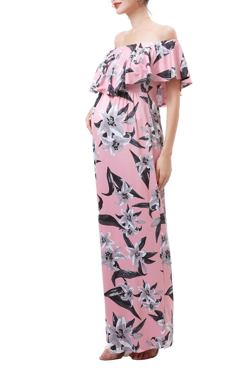 Kimi and Kai Clara Off the Shoulder Maternity/Nursing Maxi Dress, Alternate, color, Pink