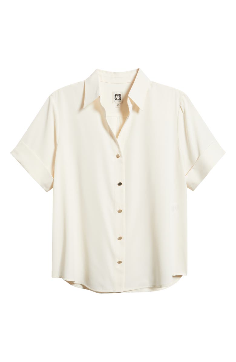 AK ANNE KLEIN Short Sleeve Button-Up Shirt, Alternate, color, White Dove