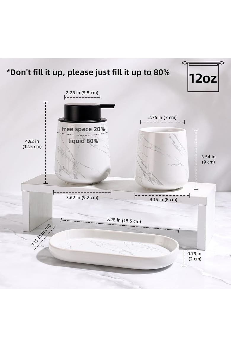 Marble 3-Piece Bathroom Set Sustainable Ceramic, Alternate, color, White