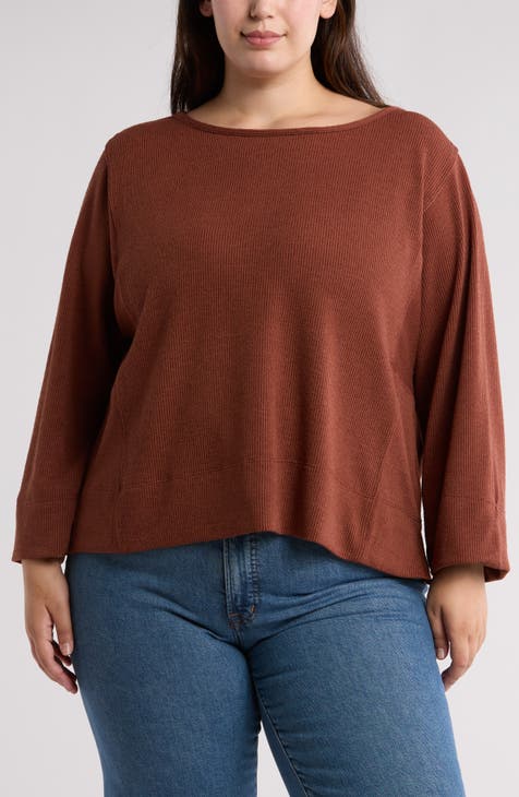 Bateau Neck Long Sleeve Top (Plus)