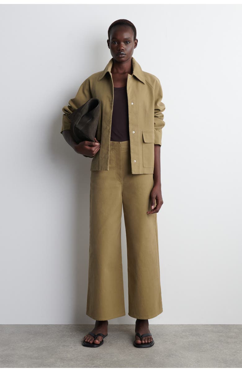 COS Cotton Cropped Wide-Leg Trousers, Main, color, Camel