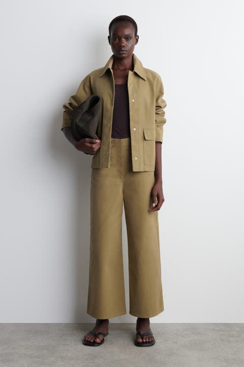 Cotton Cropped Wide-Leg Trousers