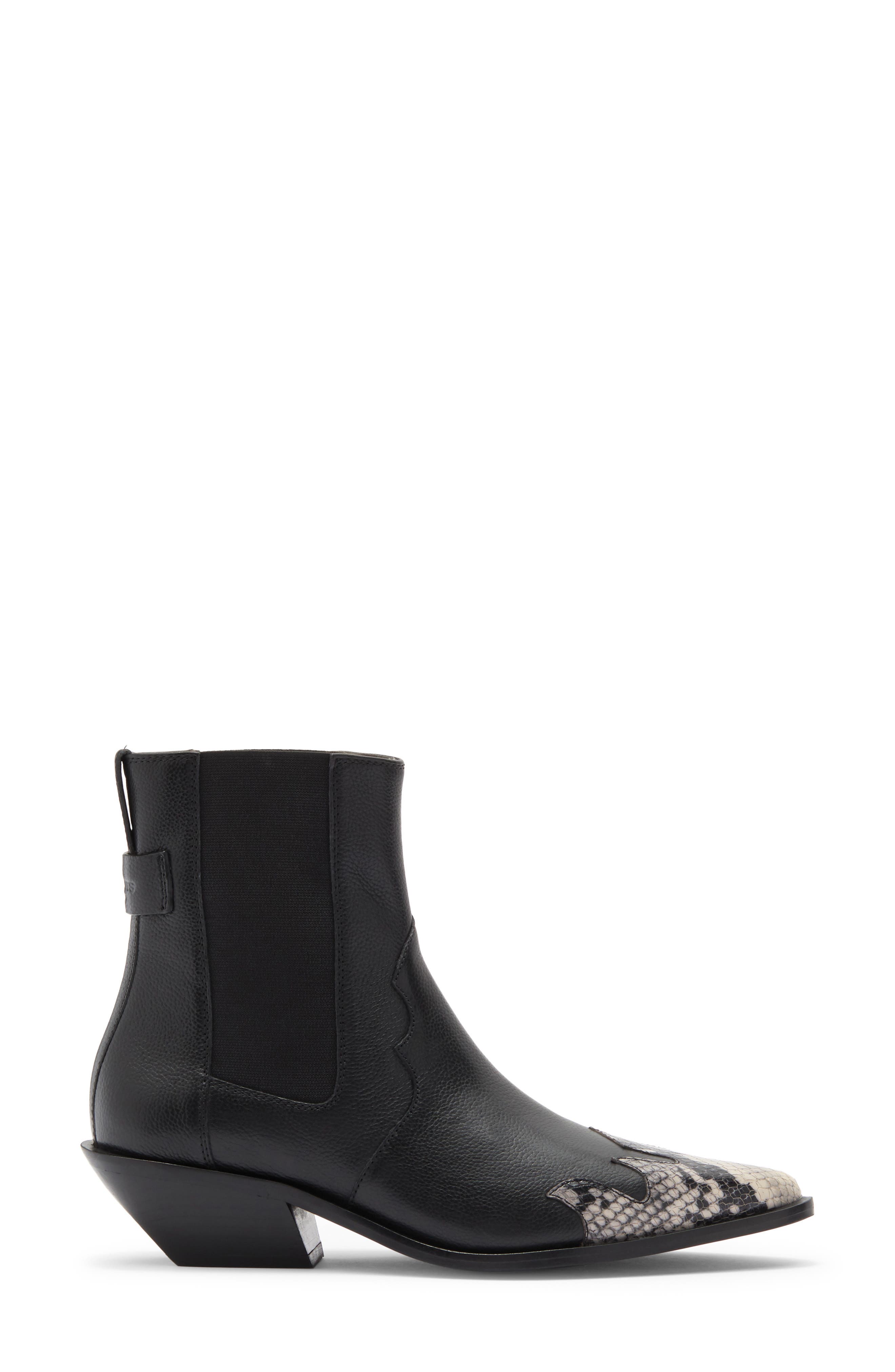 Fleur Snake Embossed Pointed Toe Bootie, Alternate, color, BLACK/ WHITE SNAKE