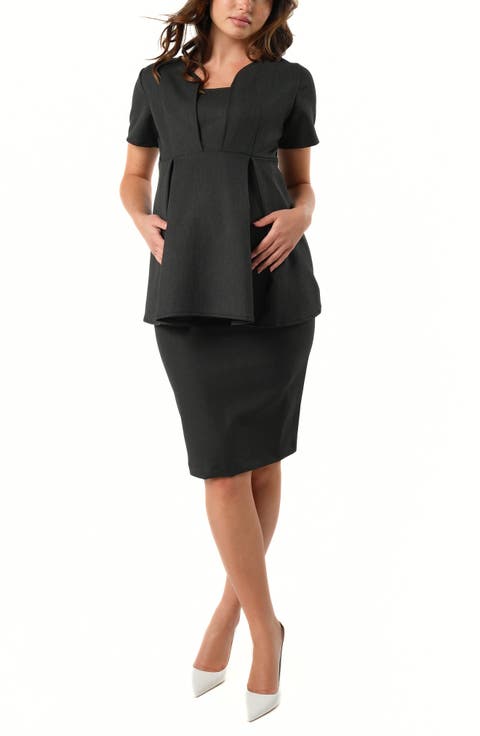 Women's Knee Length Maternity Pencil Skirt with Bump Panel in Italian Stretch Suiting Fabric