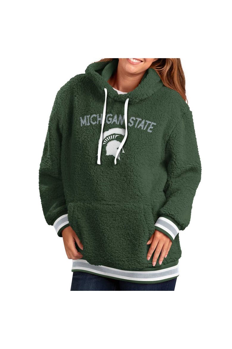 Women's G-III 4Her by Carl Banks Green Michigan State Spartans Game Over Sherpa Pullover Hoodie, Main, color, Green