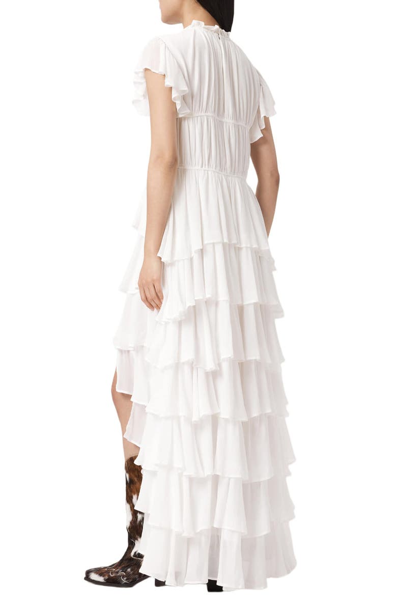 AllSaints Shaela Tiered Ruffle High-Low Dress, Alternate, color, Optic White