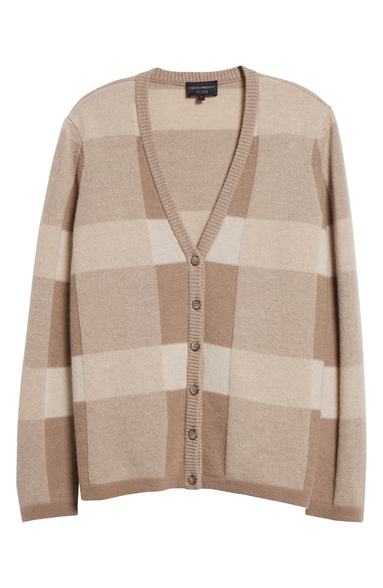 Emporio Armani Check Wool & Cashmere Cardigan, Alternate, color, Solid Medium Beige