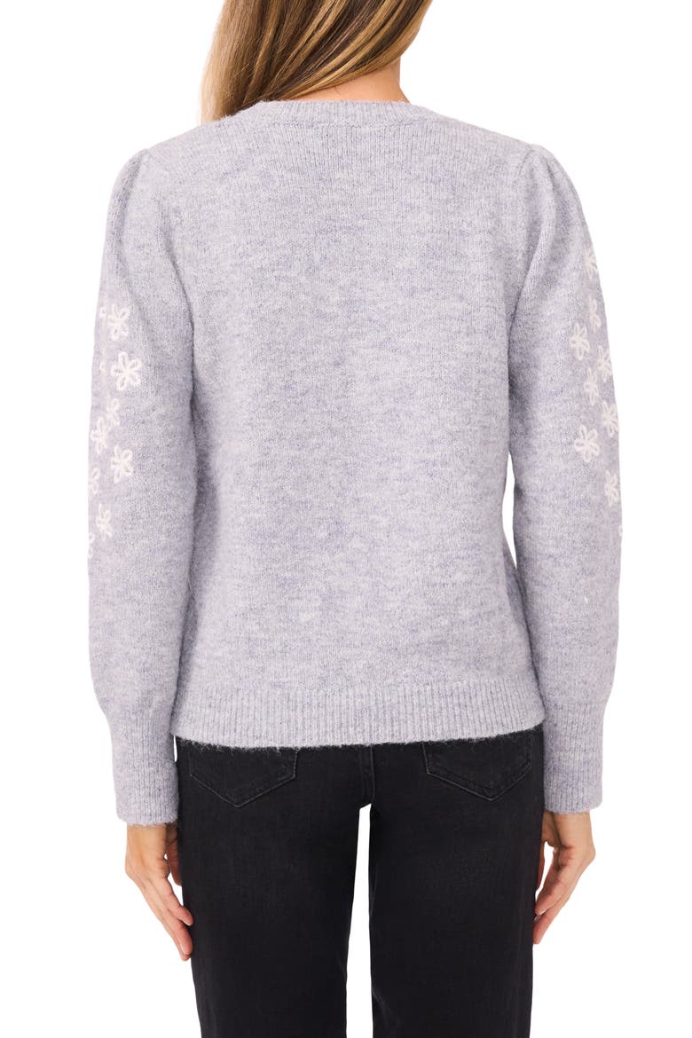 Floral Embroidered Crewneck Sweater, Alternate, color, BLUE GREY HEATHER