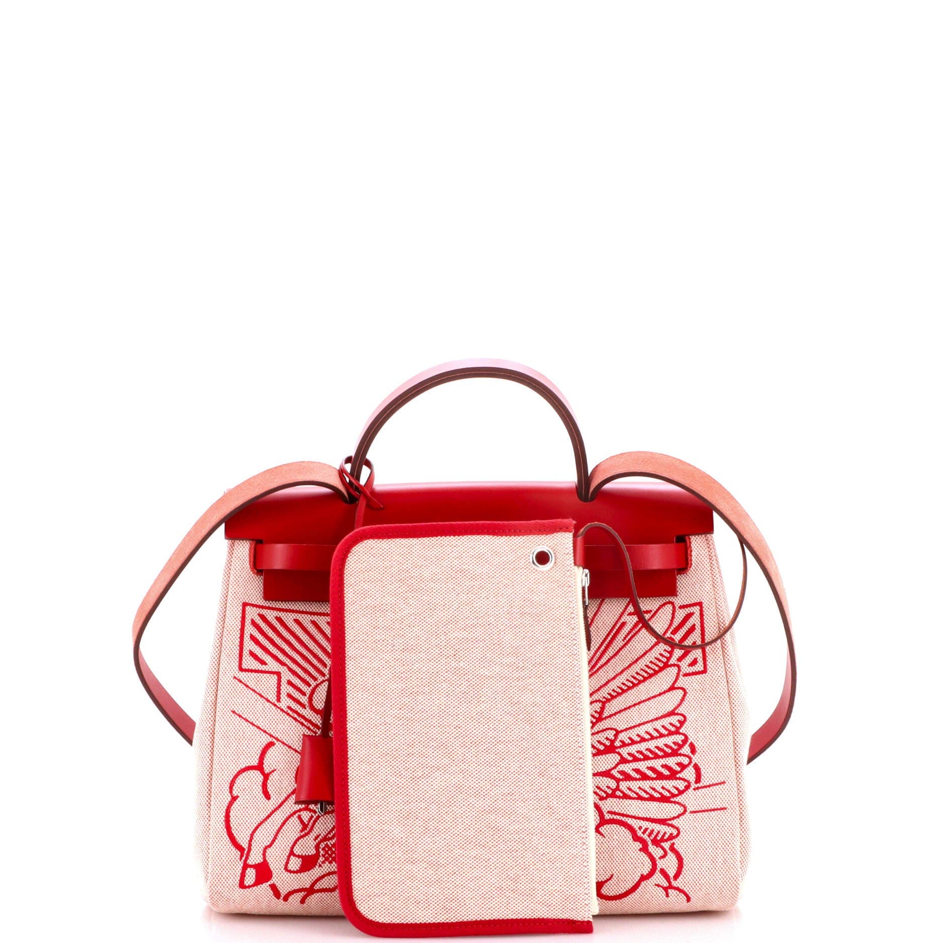 Pre-Owned Hermes Herbag Zip Pegase Pop Toile and Leather 31, Alternate, color, Rouge Piment