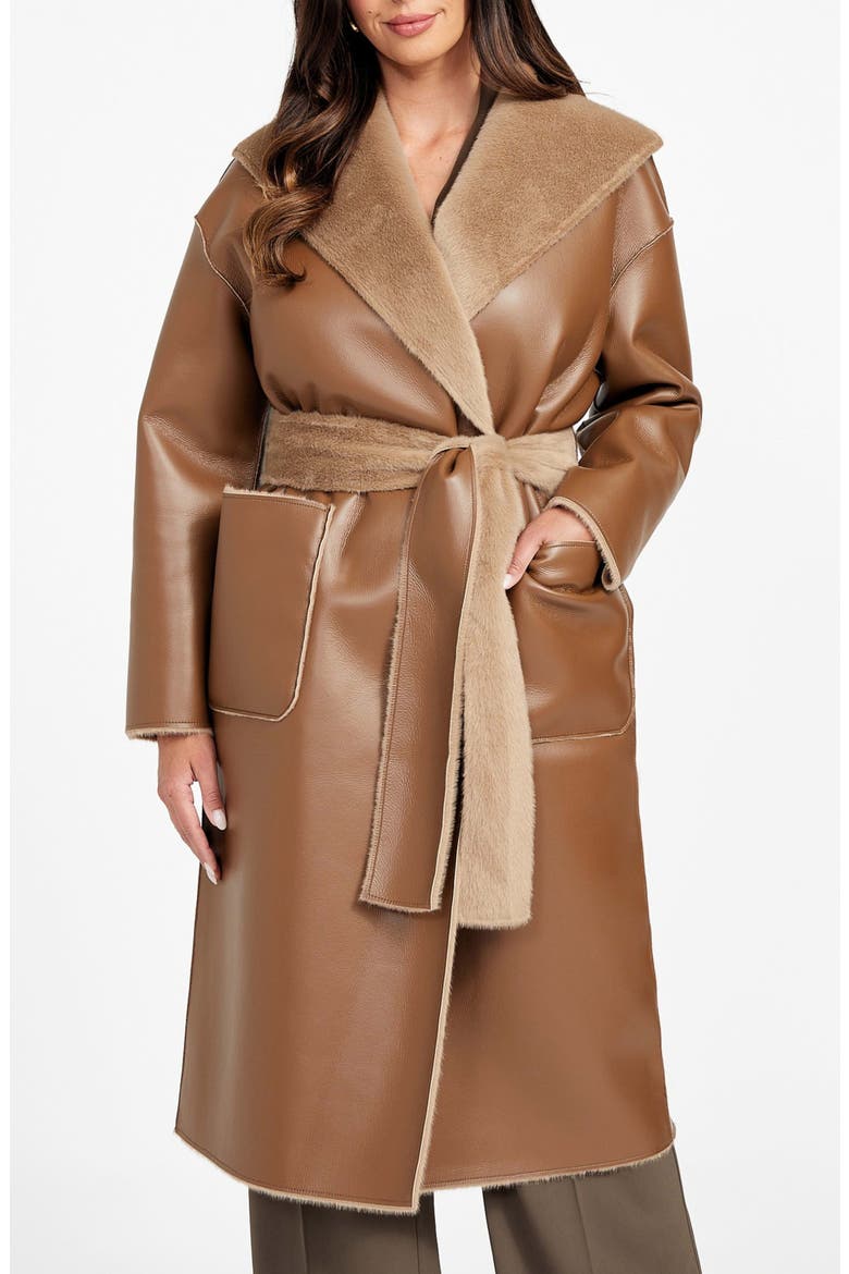 Ines Reversible Faux Leather & Faux Fur Coat, Alternate, color, LIGHT TAUPE