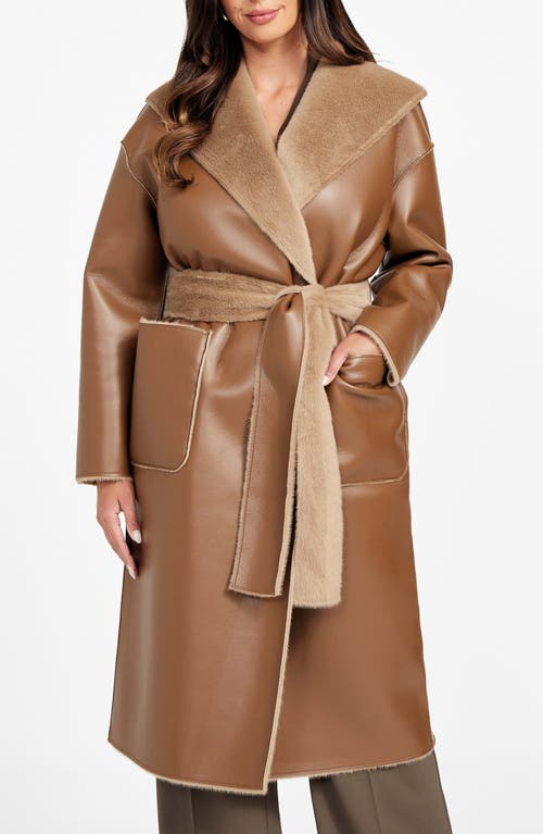 Marciano Ines Reversible Faux Leather & Faux Fur Coat In Brown