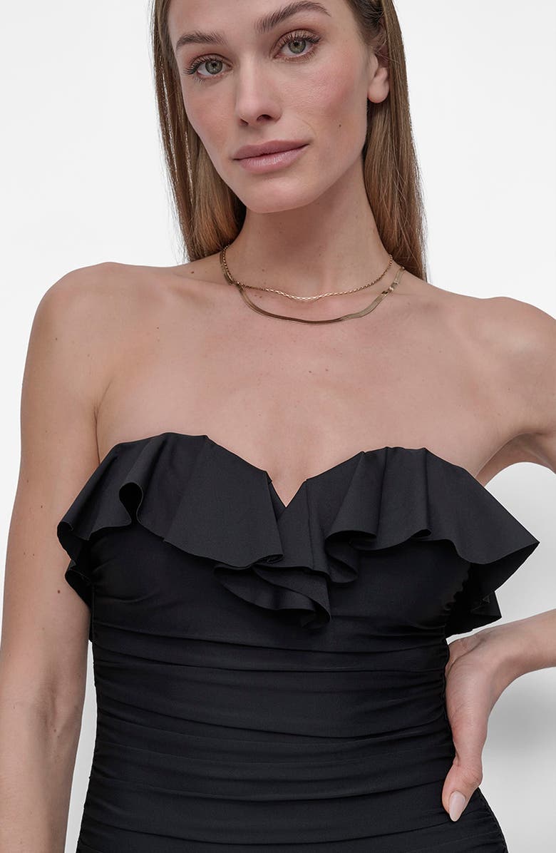 DKNY Ruffled Bandeau One-Piece Swimsuit, Alternate, color, Black