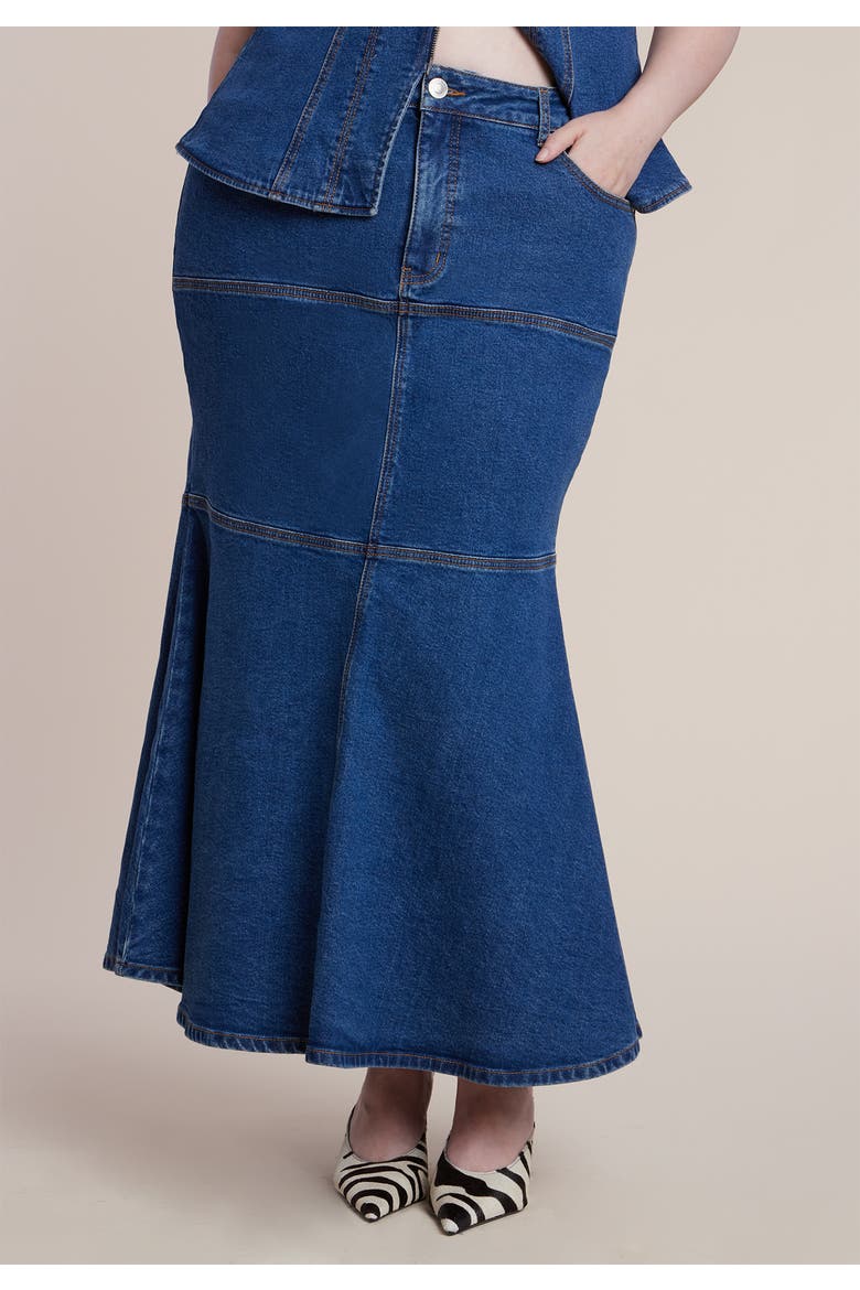 Denim Trumpet Maxi Skirt, Alternate, color, MEDIUM WASH