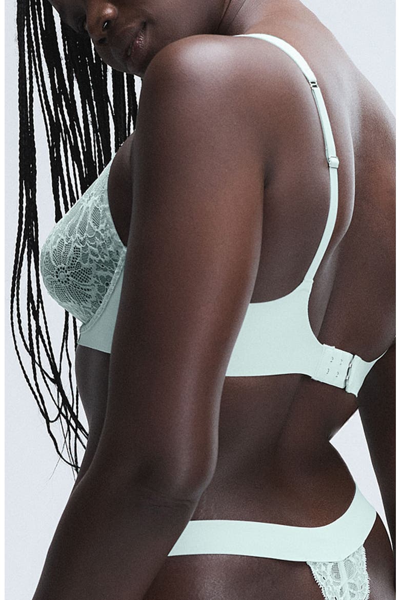 Bold Lace Unlined Plunge Bra, Alternate, color, MINT CONDITION BLUE