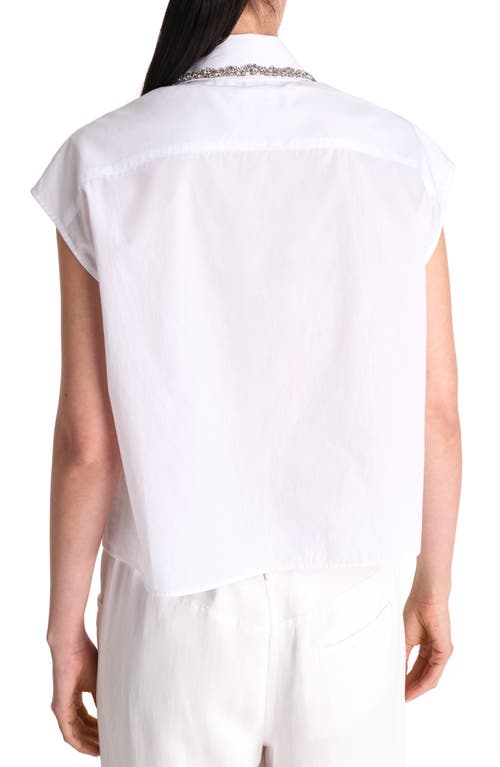 Twp Cap-sleeve Top With Beaded Collar In White
