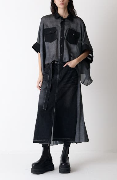 Sacai Pleated Back Mixed Media Skirt | Nordstromrack