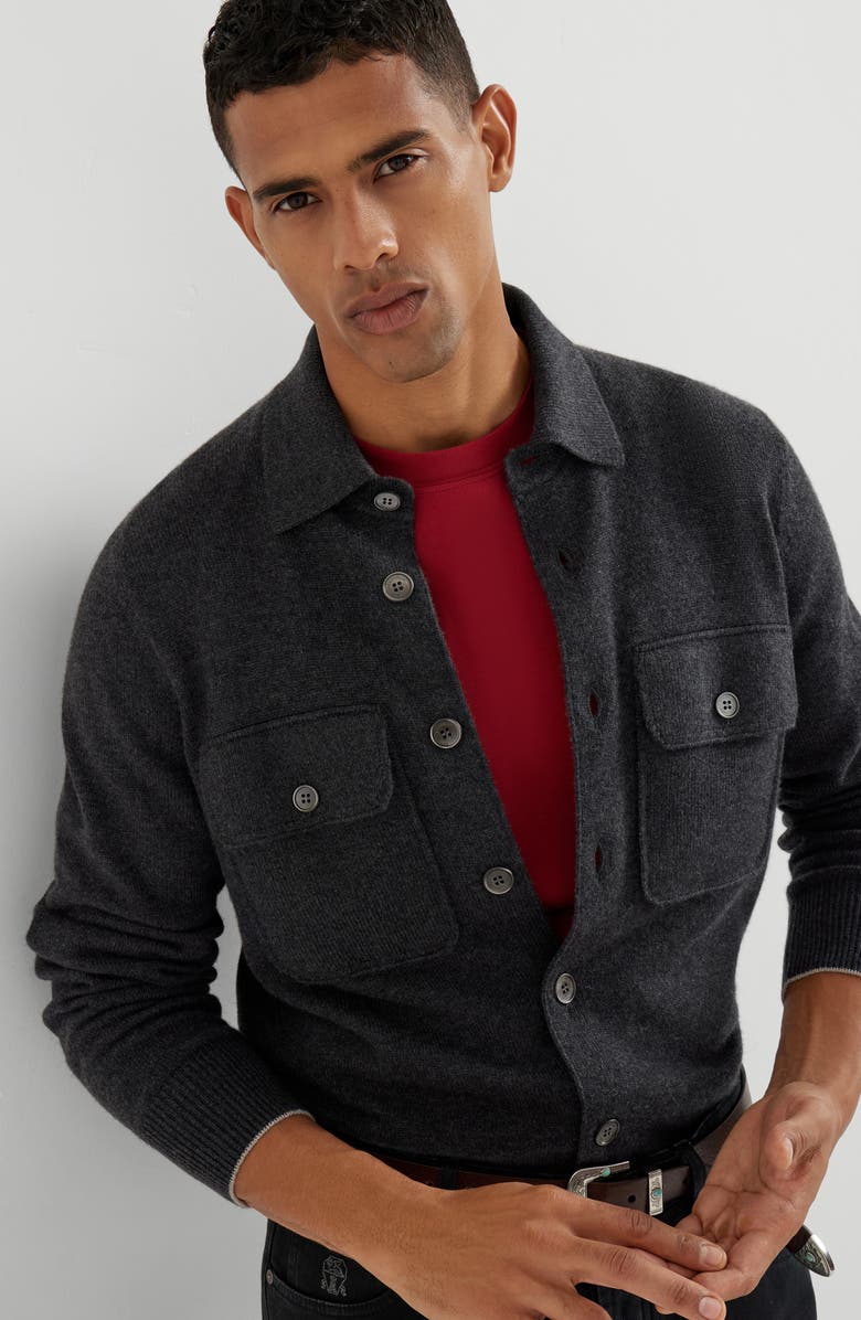 Brunello Cucinelli Shirt-style cardigan, Alternate, color, Charcoal