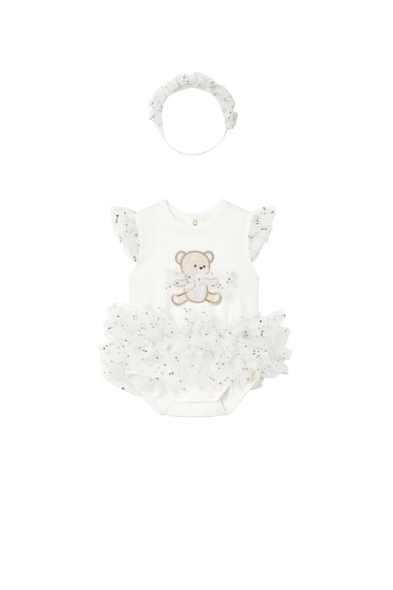 Ruffled Romper with Tulle Skirt and Headband, Main, color, White