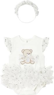 Mayoral Ruffled Romper with Tulle Skirt and Headband
