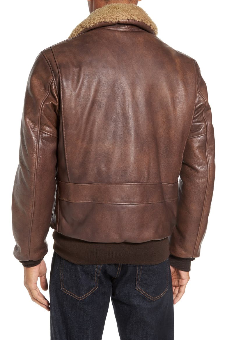 Cowhide Bomber Jacket with Genuine Shearling Collar, Alternate, color, BROWN