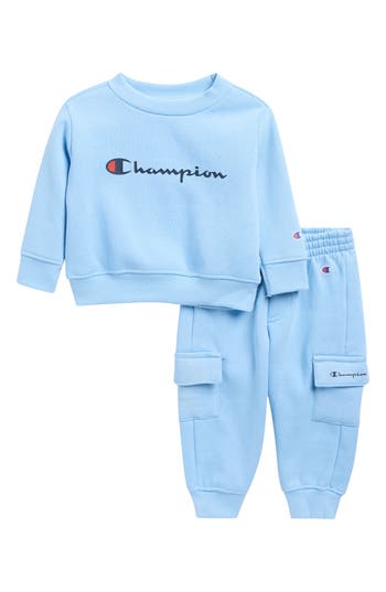 Champion Crew Sweater & Cargo Joggers Set In Blue