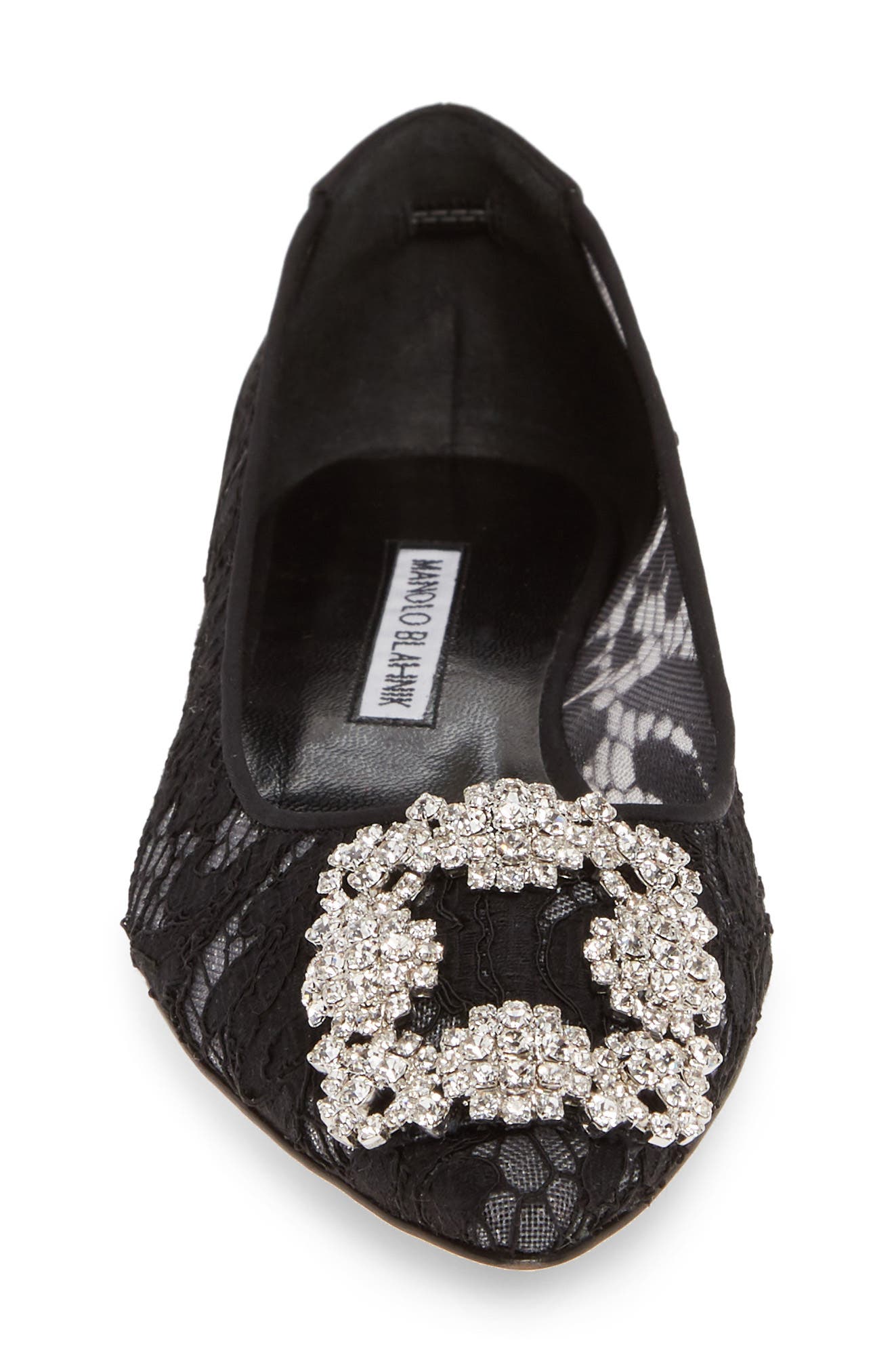 Manolo Blahnik 'Hangisilala' Jeweled Pointy Toe Lace Flat, Alternate, color, 