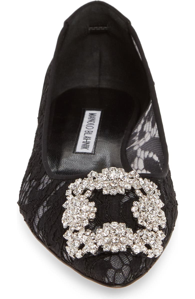 Manolo Blahnik 'Hangisilala' Jeweled Pointy Toe Lace Flat, Alternate, color,