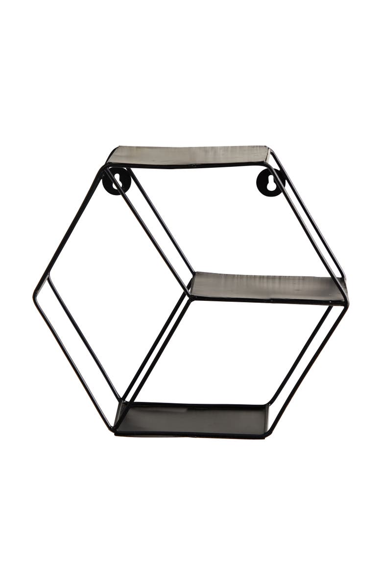 NEARLY NATURAL 10-in Black Matte Hexagon Wall Shelf, Main, color, Black