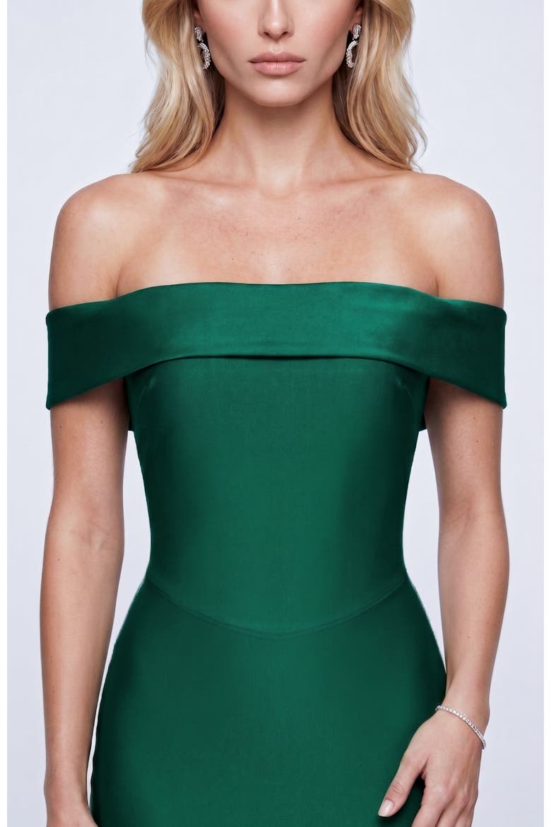 Off The Shoulder Sculpted Mermaid Evening Gown, Alternate, color, Forest Green
