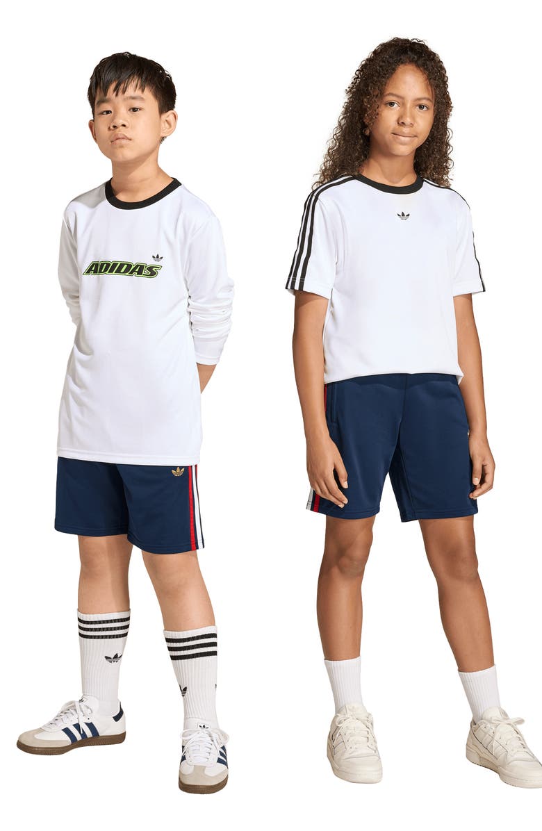 adidas Originals Kids' Firebird Recycled Polyester Shorts, Alternate, color, Night Indigo/ Dark Gold