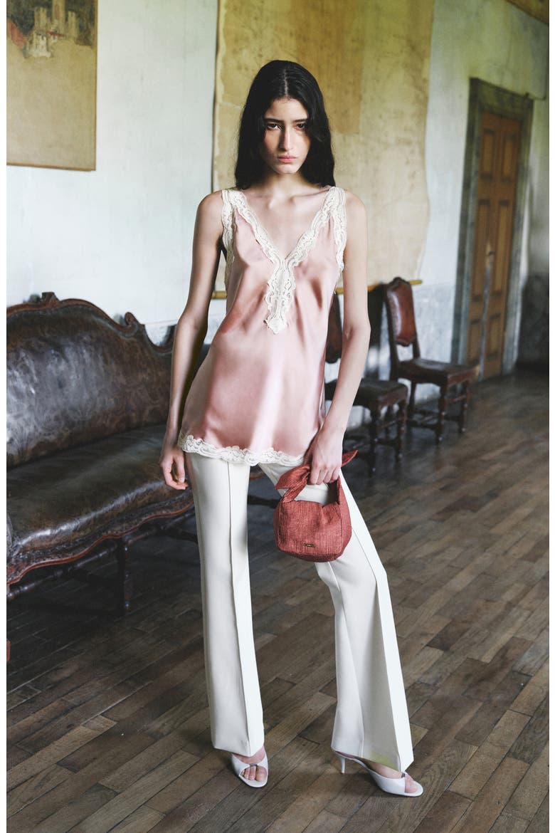 Lace Trim Satin Tank, Alternate, color, LIGHT PINK