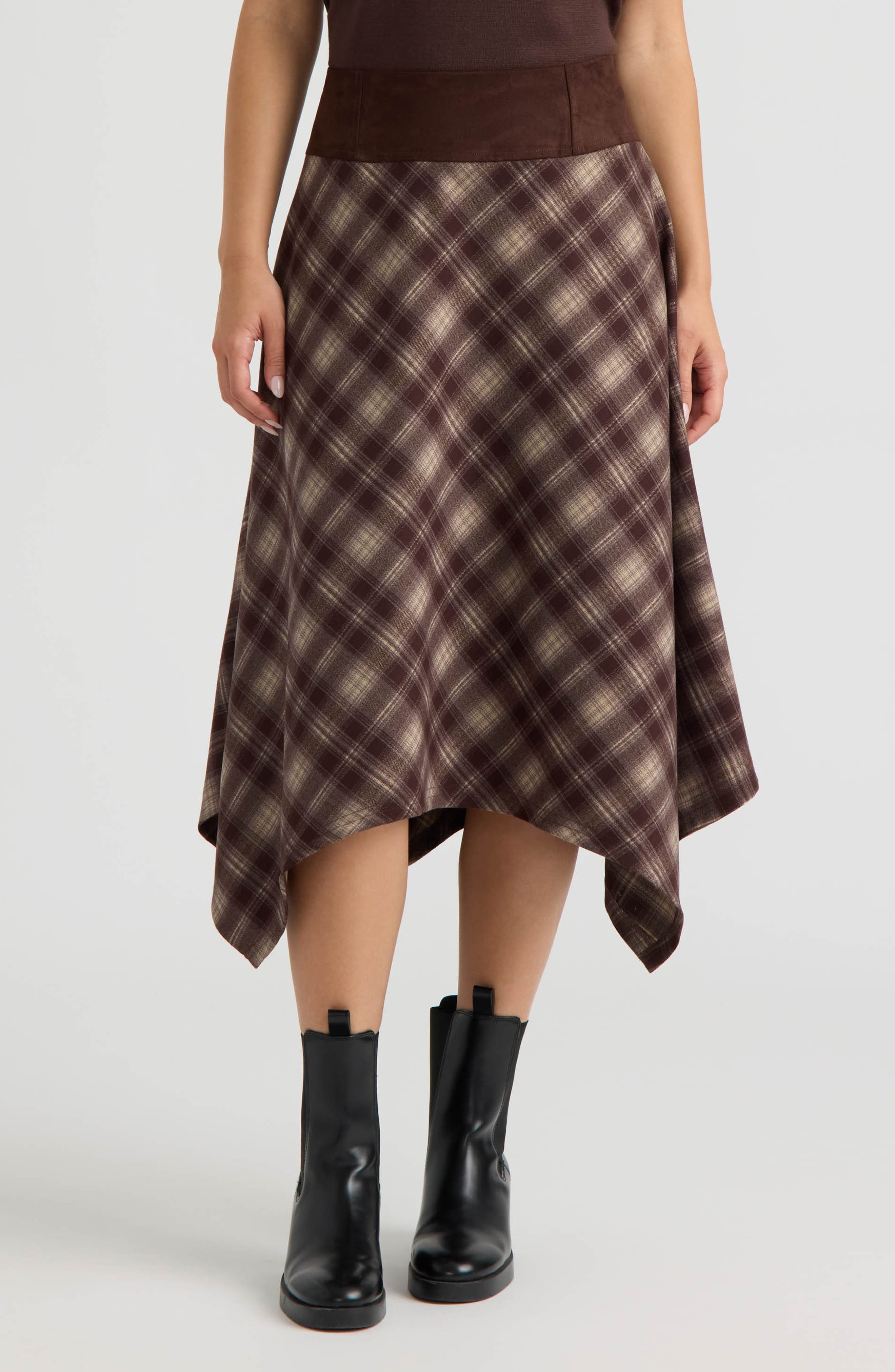 Plaid Handkerchief Hem Midi Skirt